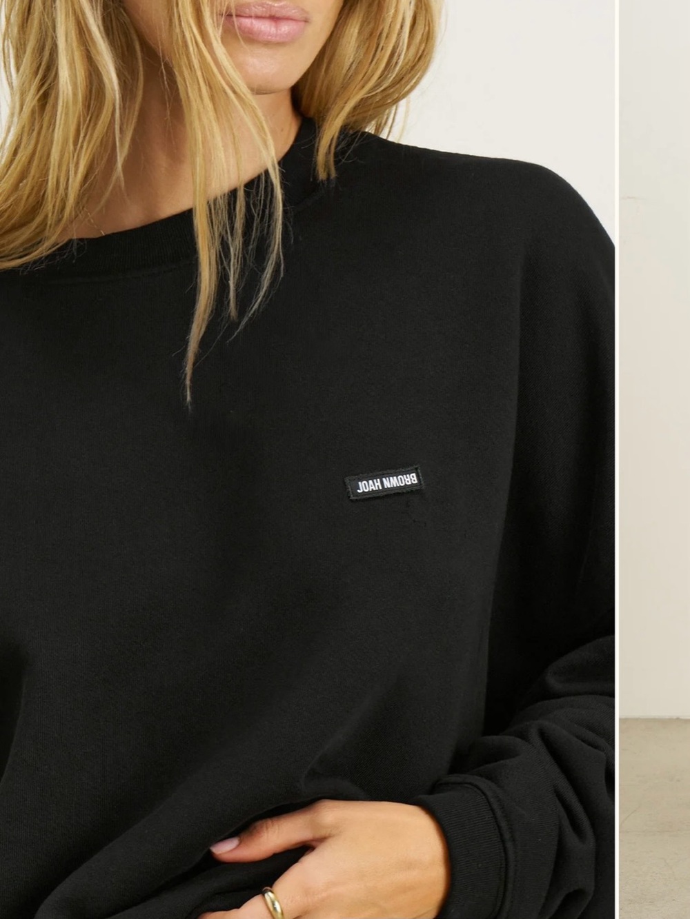 Joah Brown Navy Crew Sweatshirt with Patch Logo